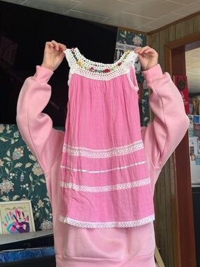 Girls Pink Crochet Yoke Summer Dress